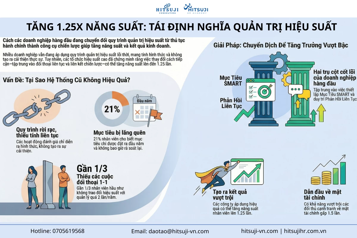 Làm thế nào để tăng đến 1,25 lần năng suất đội ngũ chỉ bằng cách thay đổi quy trình Quản trị hiệu suất?